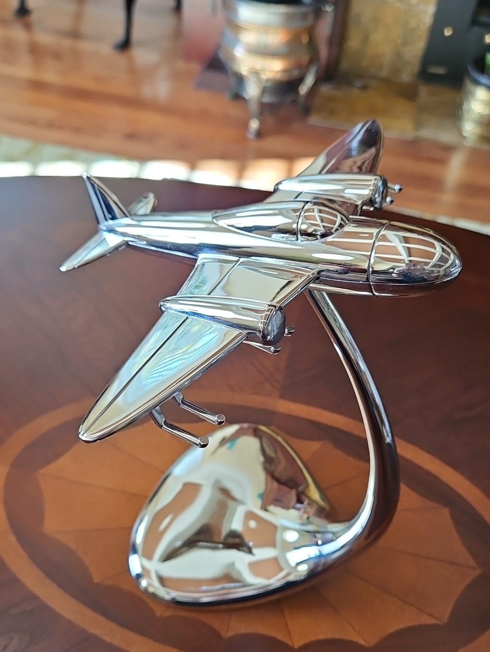 Vintage Godinger Art Deco Chrome Twin Engine Airplane Stand Sculpture